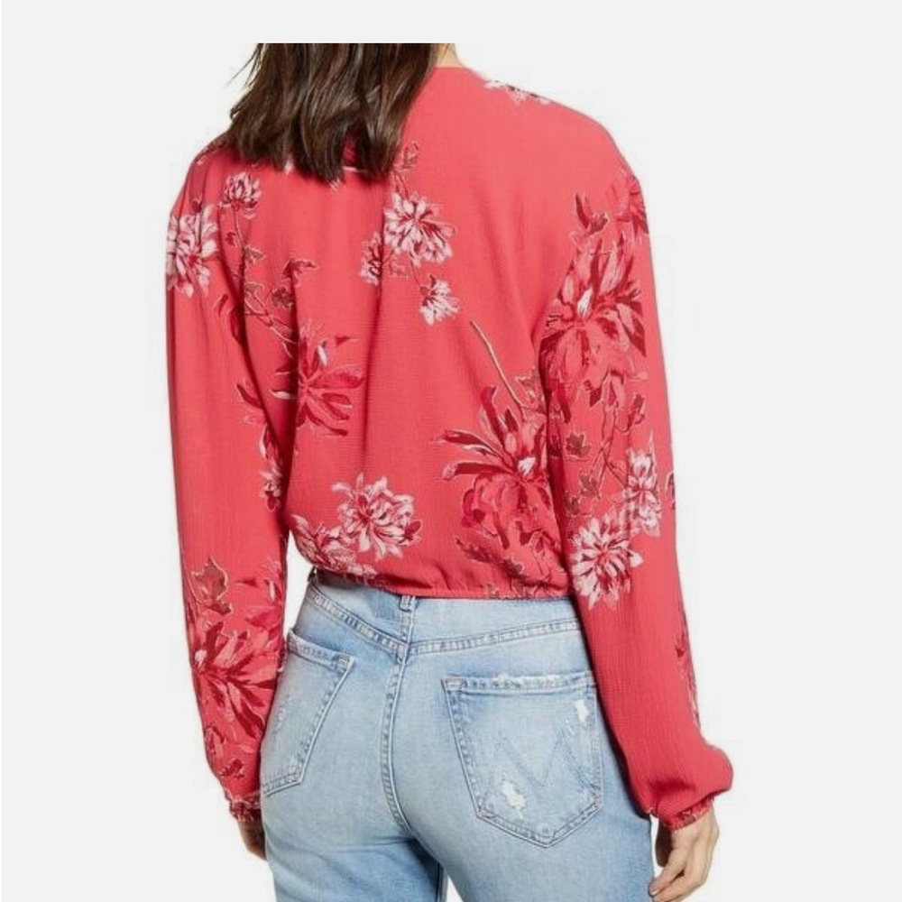 Leith Red Raspberry Floral Wrap Blouse - Picture 2 of 6